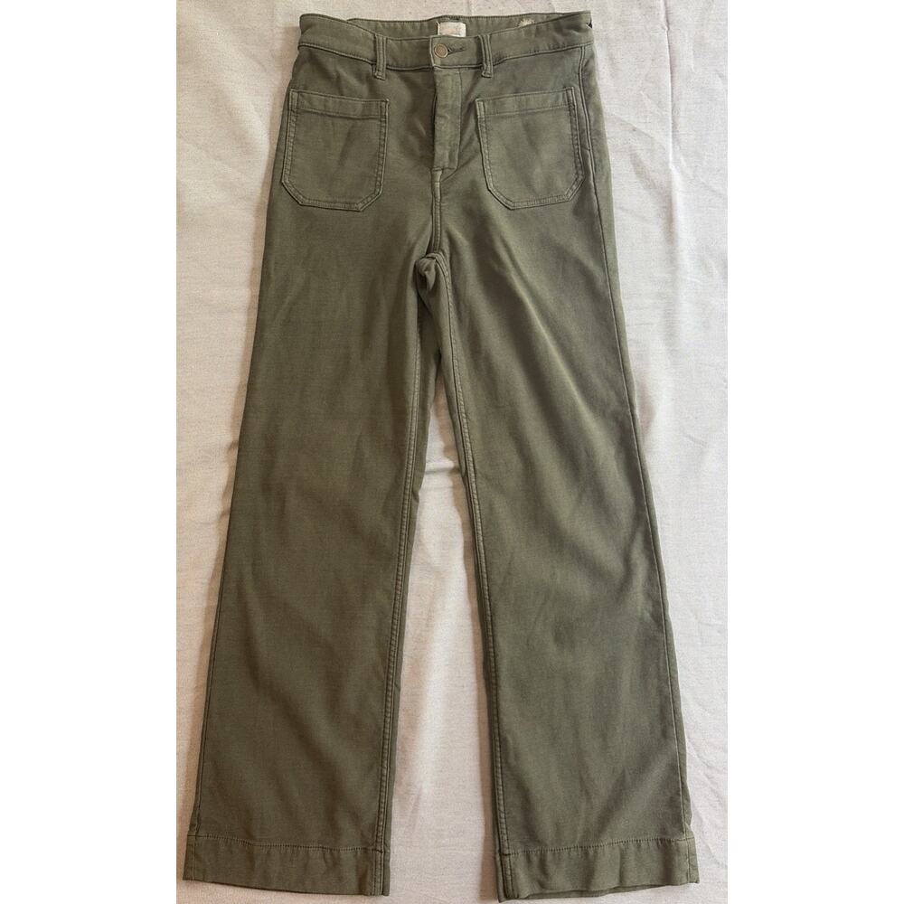 FAHERTY Pants Women’s 29 Olive Green Wide Leg Stretch Terry Patch Pocket